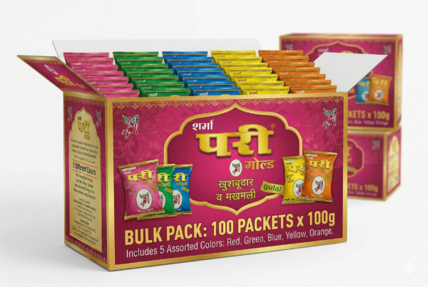 Pari Gold Skin Friendly Holi Gulal 100Pcs (Red,Yellow,Pink,Green,Blue Color)